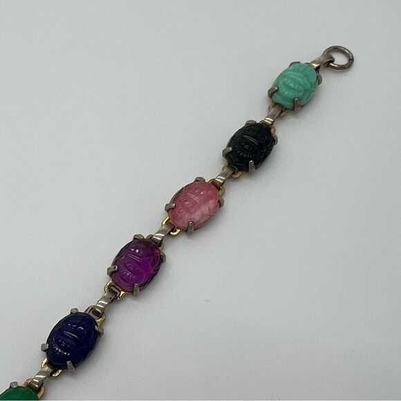Vintage Gold Tone Coro Scarab Bracelet - Multicolor Signed - Picture 2 of 8